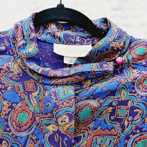 Pendleton Blouse Size 8 Blue Gold Paisley Boho Luxe Art Teacher Witchy Office - Picture 5 of 16